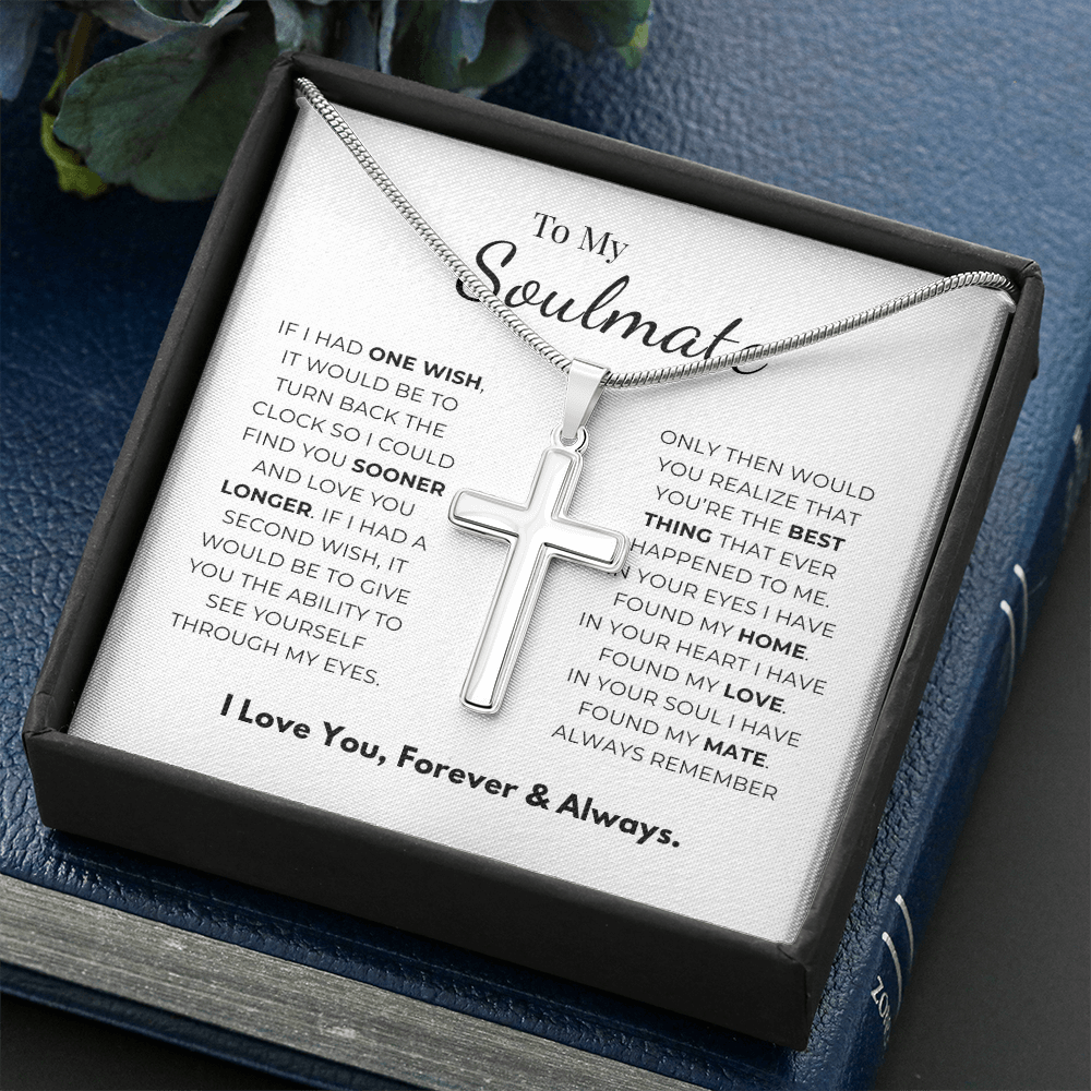 To My Soulmate Artisan Cross Necklace with Snake Chain