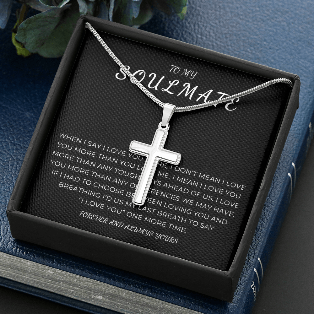 To My Soulmate Cross Necklace with Snake Chain