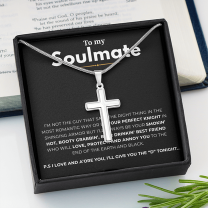 To My Soulmate Artisan Cross Necklace with Snake Chain