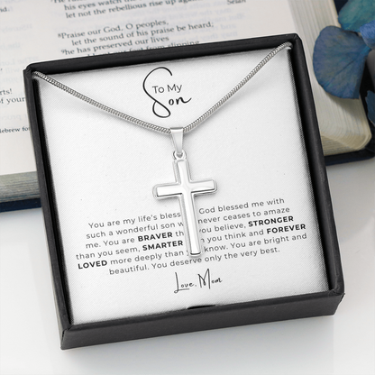 To My Son Artisan Cross Necklace with Snake Chain