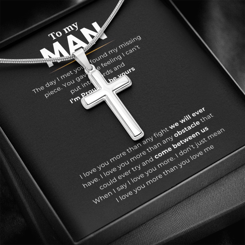 To My Man Artisan Cross Necklace with Snake Chain