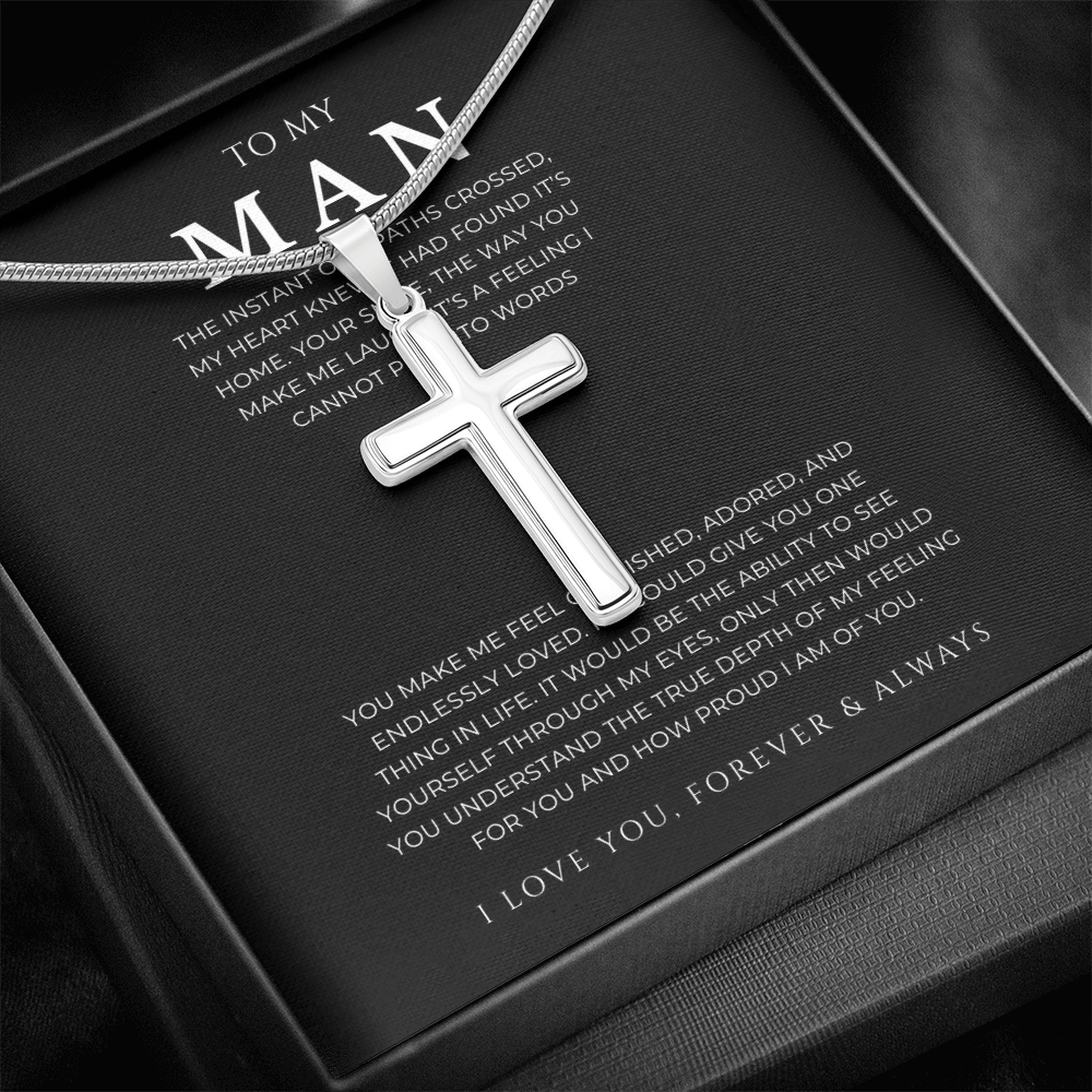 To My Man Cross Necklace with Snake Chain