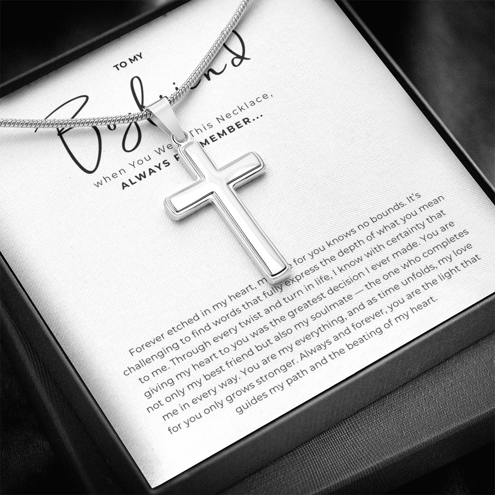 To My Boyfriend Cross Necklace with Snake Chain