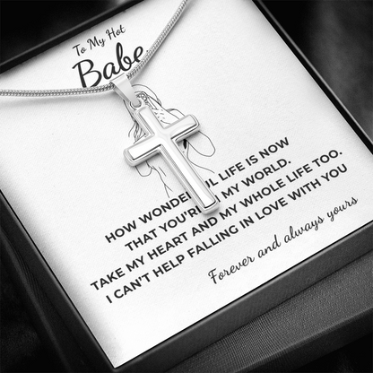 To My Hot Babe Artisan Cross Necklace with Snake Chain