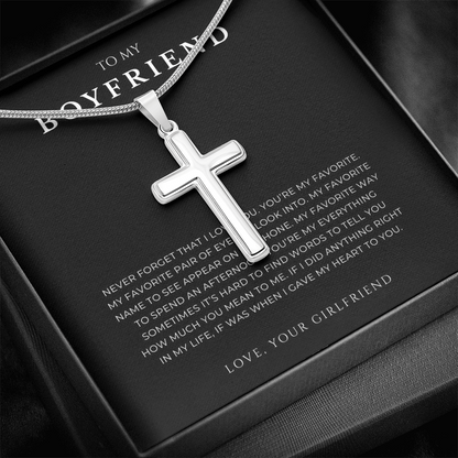 To My Boyfriend Cross Necklace with Snake Chain