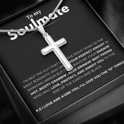 To My Soulmate Artisan Cross Necklace with Snake Chain