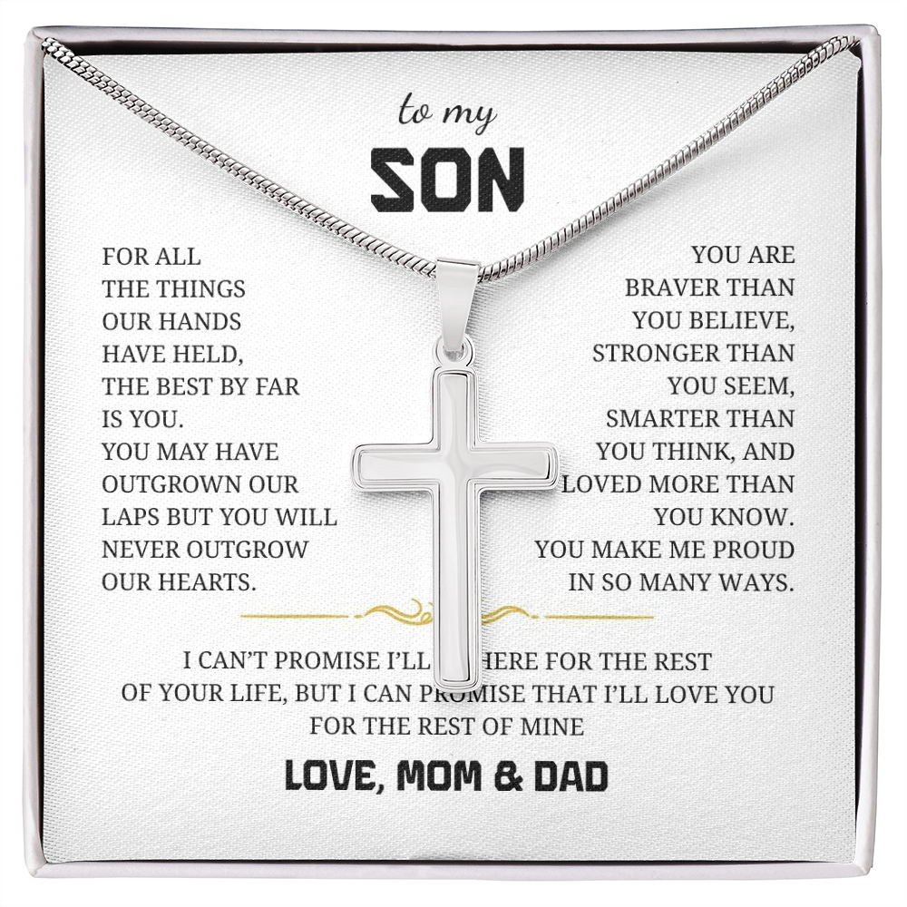 To My Son Artisan Cross Necklace with Snake Chain