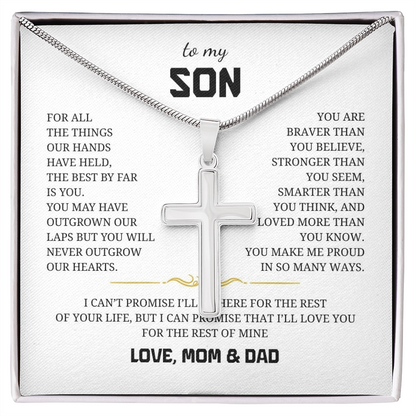 To My Son Artisan Cross Necklace with Snake Chain