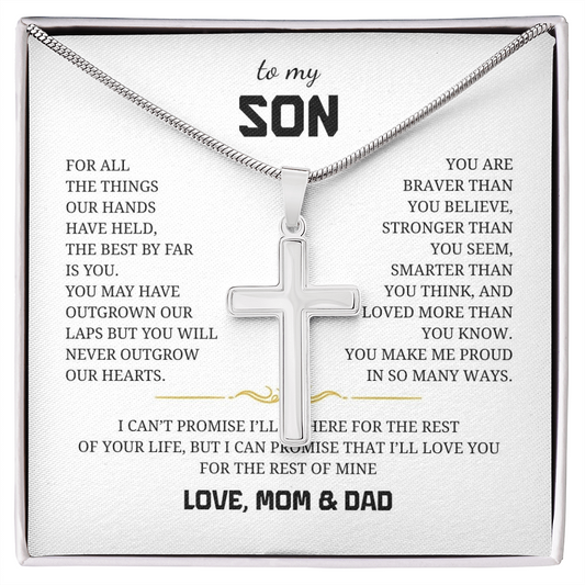 To My Son Artisan Cross Necklace with Snake Chain