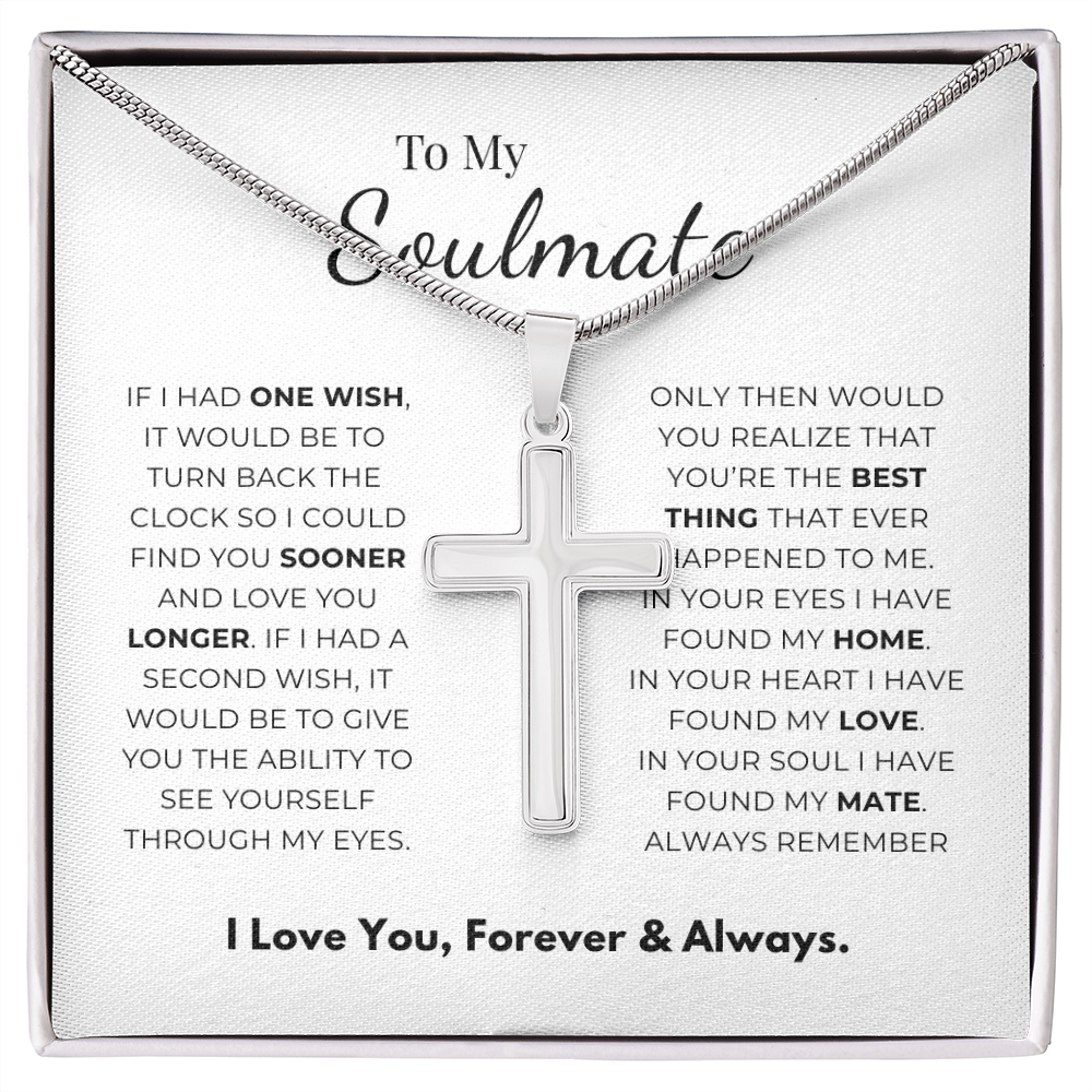 To My Soulmate Artisan Cross Necklace with Snake Chain