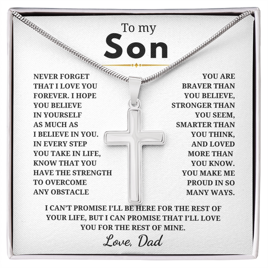 To My Son Artisan Cross Necklace with Snake Chain