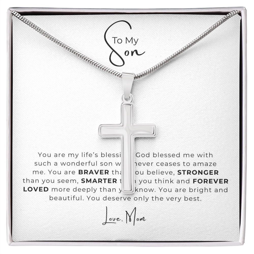 To My Son Artisan Cross Necklace with Snake Chain