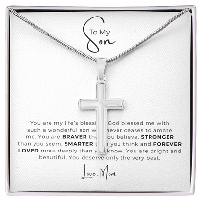 To My Son Artisan Cross Necklace with Snake Chain