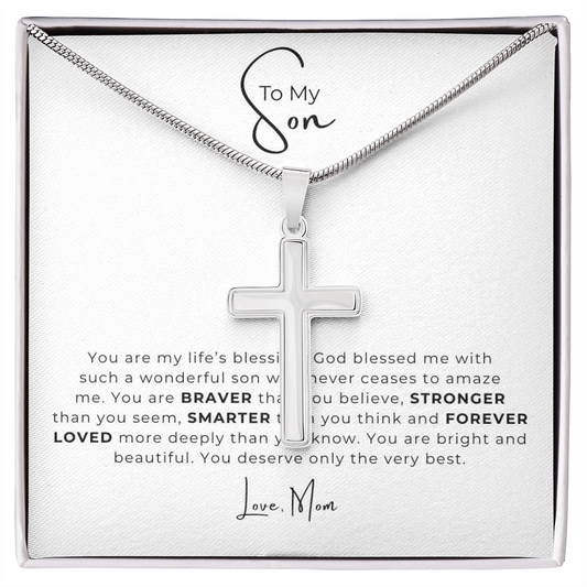 To My Son Artisan Cross Necklace with Snake Chain