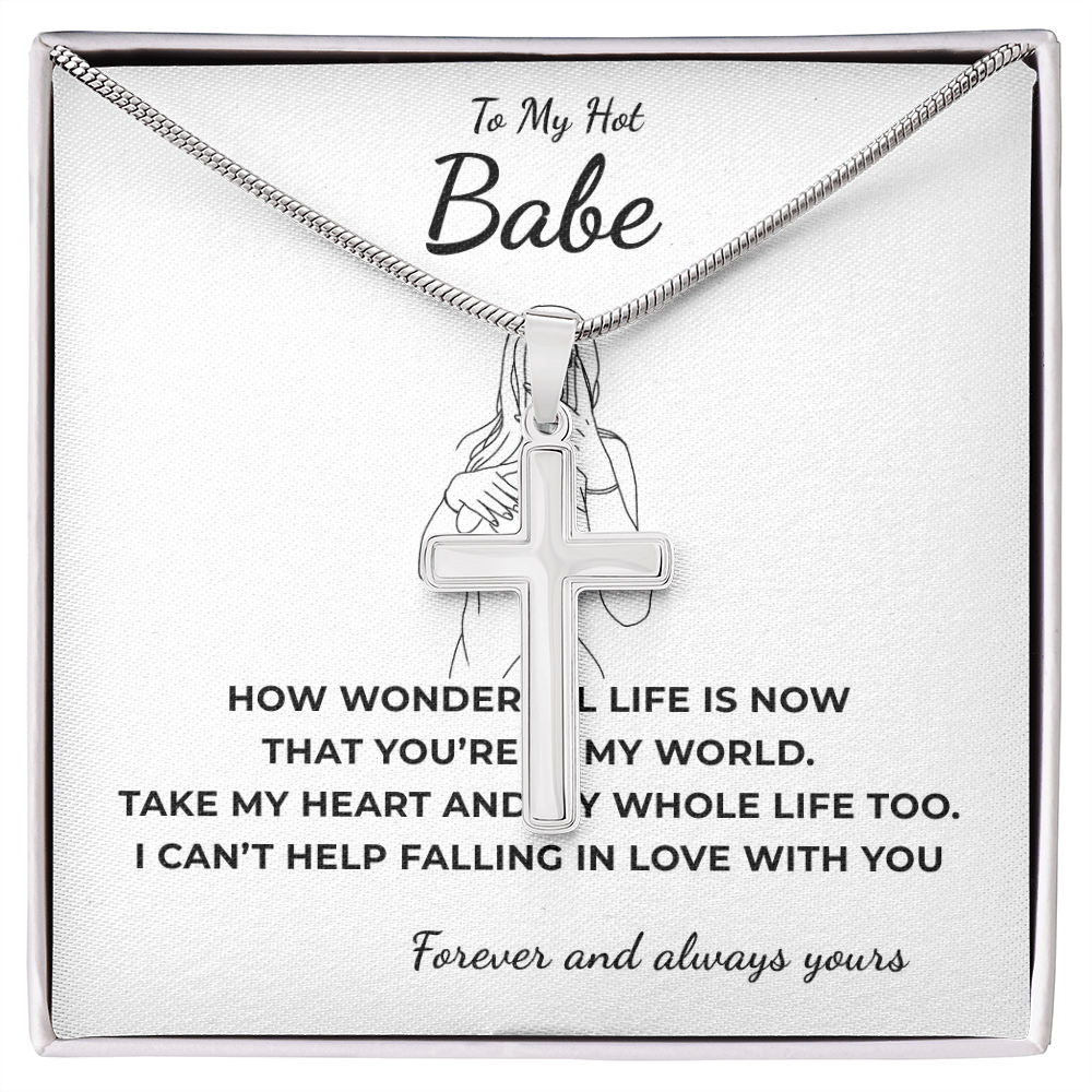 To My Hot Babe Artisan Cross Necklace with Snake Chain