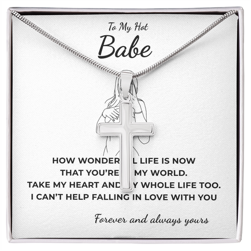 To My Hot Babe Artisan Cross Necklace with Snake Chain