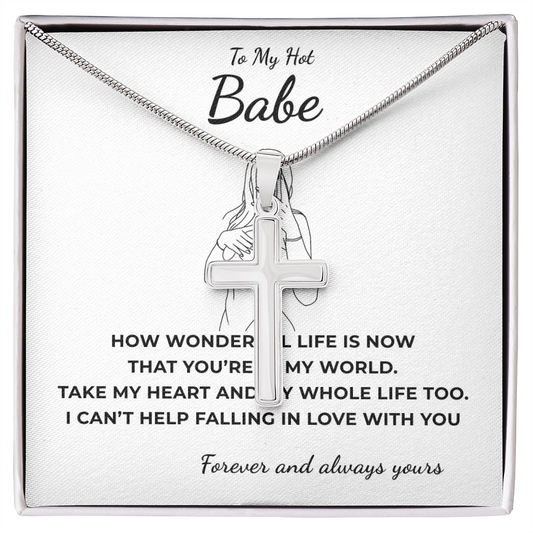 To My Hot Babe Artisan Cross Necklace with Snake Chain