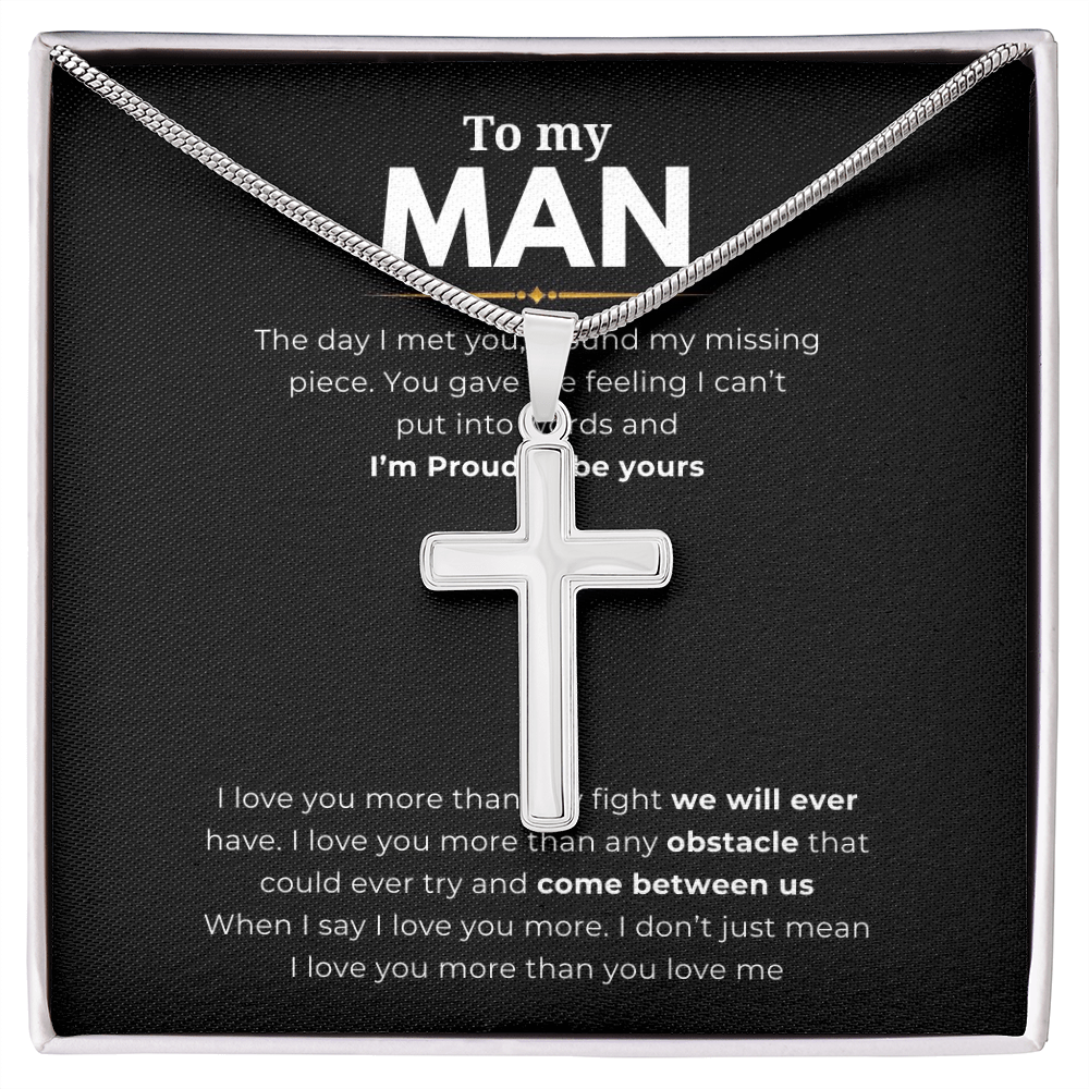 To My Man Artisan Cross Necklace with Snake Chain