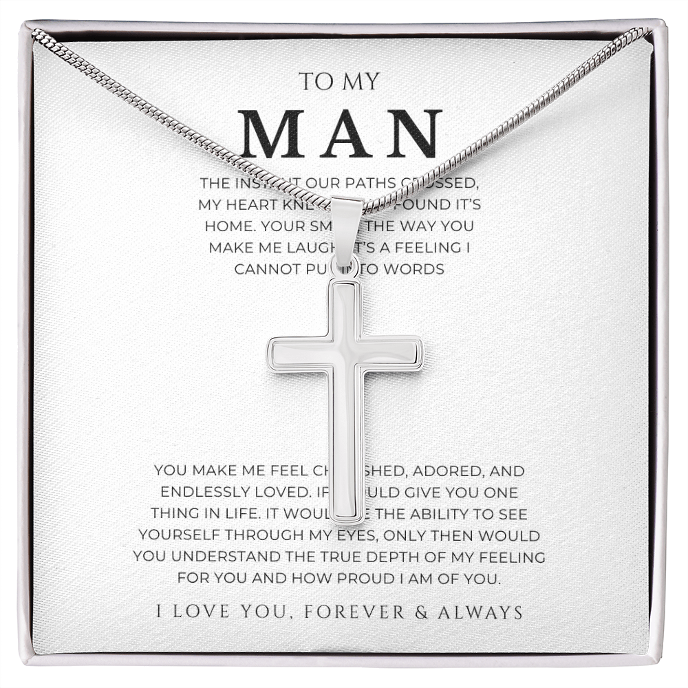 To My Man Cross Necklace with Snake Chain