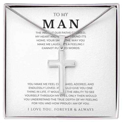 To My Man Cross Necklace with Snake Chain