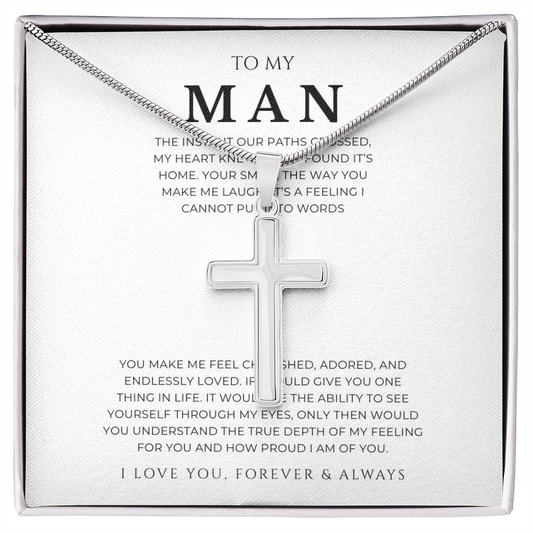 To My Man Cross Necklace with Snake Chain