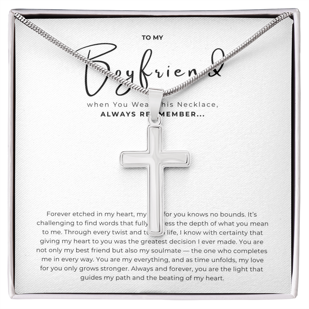 To My Boyfriend Cross Necklace with Snake Chain