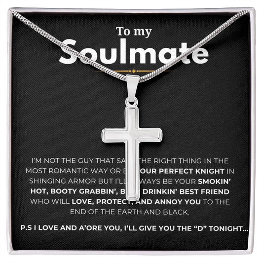 To My Soulmate Artisan Cross Necklace with Snake Chain