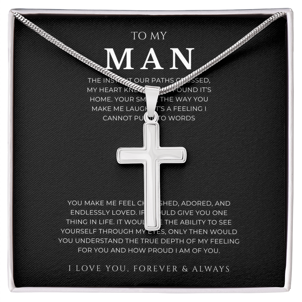 To My Man Cross Necklace with Snake Chain