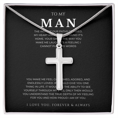 To My Man Cross Necklace with Snake Chain