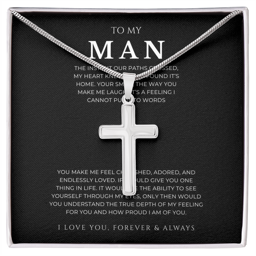 To My Man Cross Necklace with Snake Chain