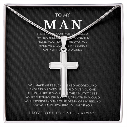 To My Man Cross Necklace with Snake Chain