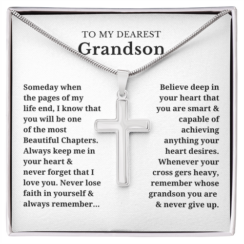To My Dearest Grandson Artisan Cross Necklace with Snake Chain