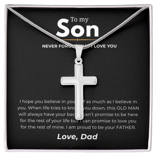 To My Son Artisan Cross Necklace with Snake Chain