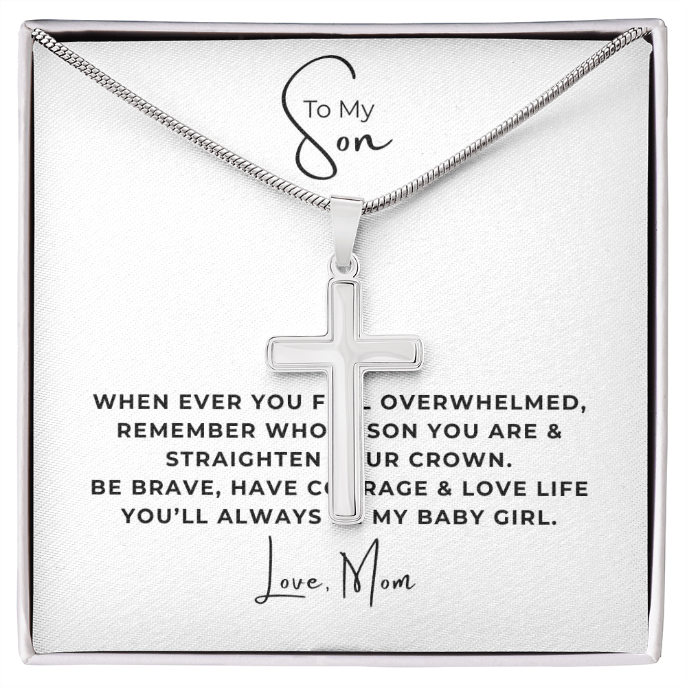 To My Son Artisan Cross Necklace with Snake Chain