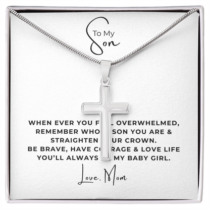 To My Son Artisan Cross Necklace with Snake Chain