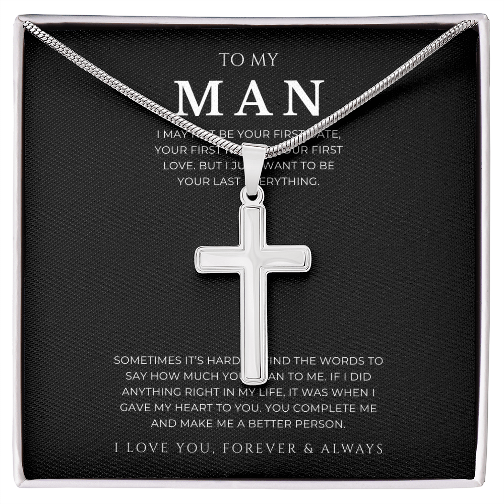 To My Man Cross Necklace with Snake Chain