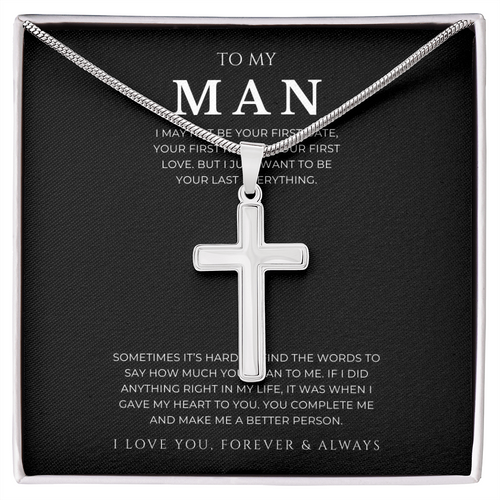 To My Man Cross Necklace with Snake Chain