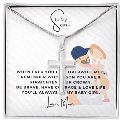 To My Son Artisan Cross Necklace with Snake Chain