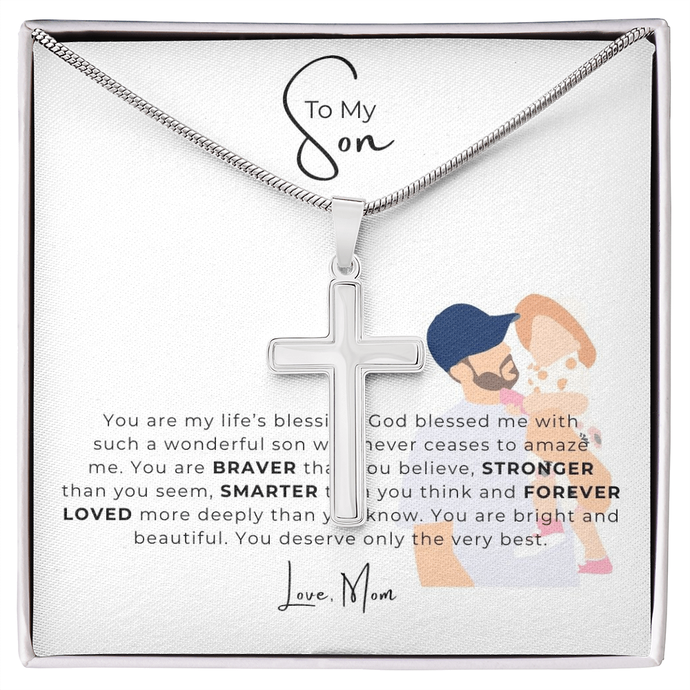 To My Son Artisan Cross Necklace with Snake Chain