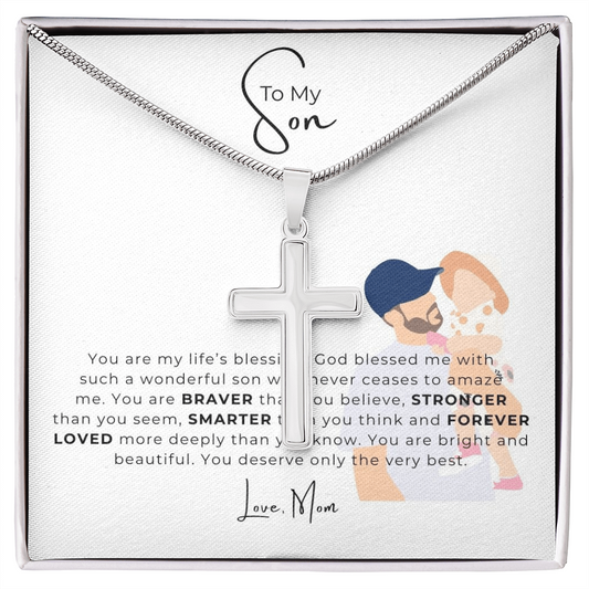 To My Son Artisan Cross Necklace with Snake Chain