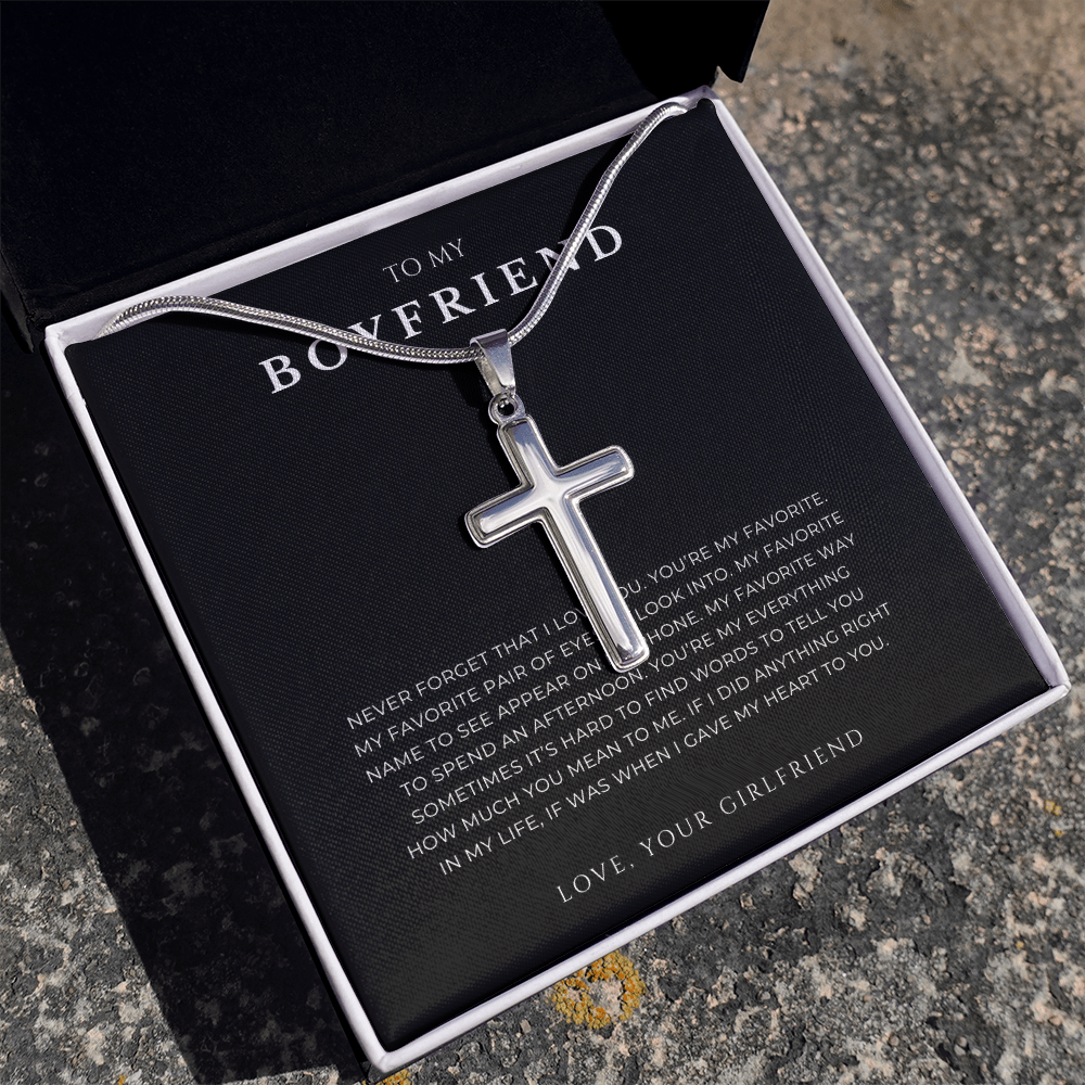 To My Boyfriend Cross Necklace with Snake Chain