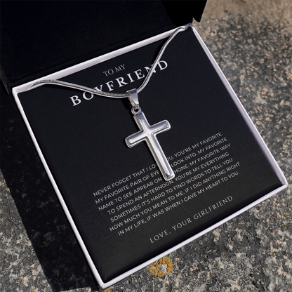 To My Boyfriend Cross Necklace with Snake Chain