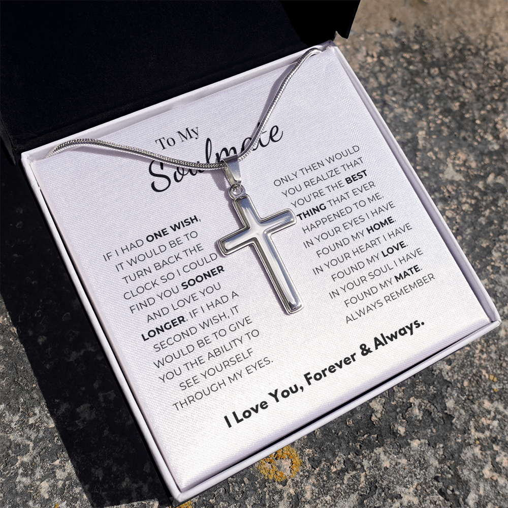 To My Soulmate Artisan Cross Necklace with Snake Chain