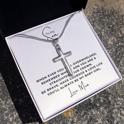 To My Son Artisan Cross Necklace with Snake Chain