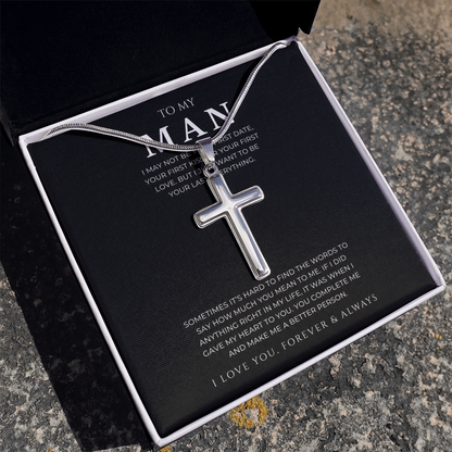 To My Man Cross Necklace with Snake Chain