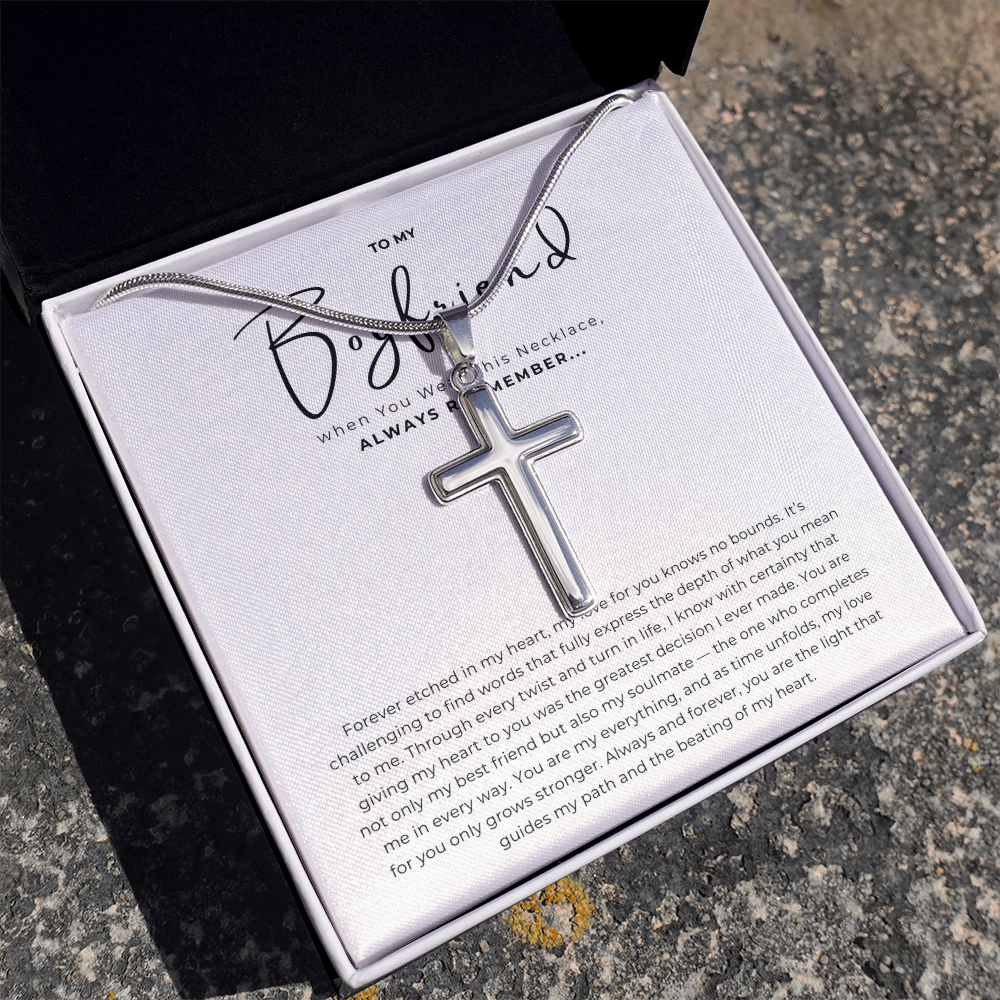 To My Boyfriend Cross Necklace with Snake Chain