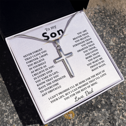 To My Son Artisan Cross Necklace with Snake Chain