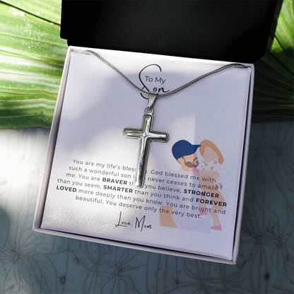 To My Son Artisan Cross Necklace with Snake Chain