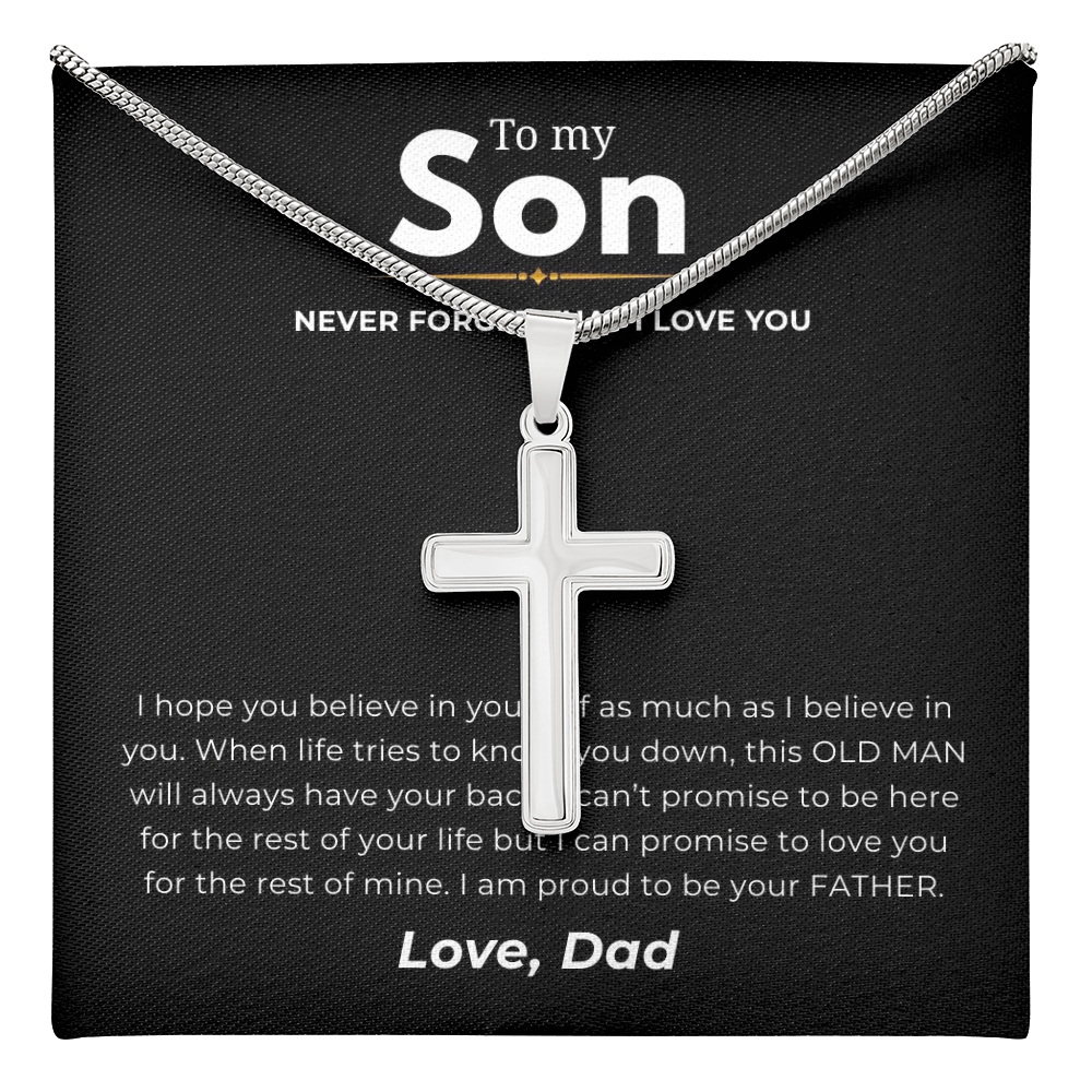 To My Son Artisan Cross Necklace with Snake Chain
