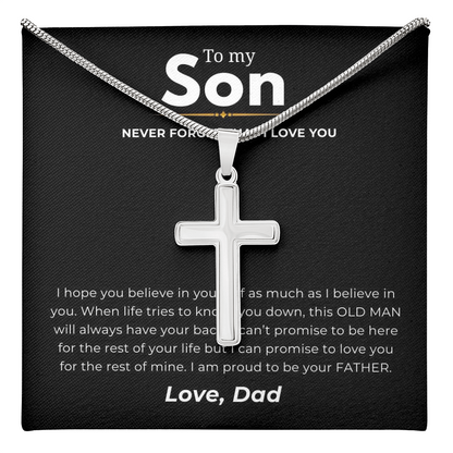 To My Son Artisan Cross Necklace with Snake Chain